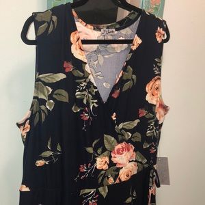Floral navy faux wrap dress NWT